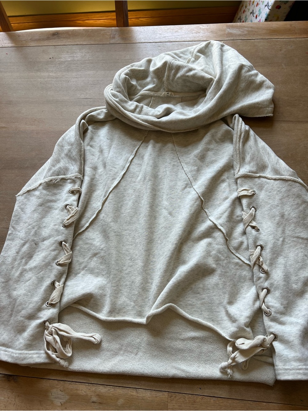 POL Cream Lace-Up Cowl Neck Hoodie